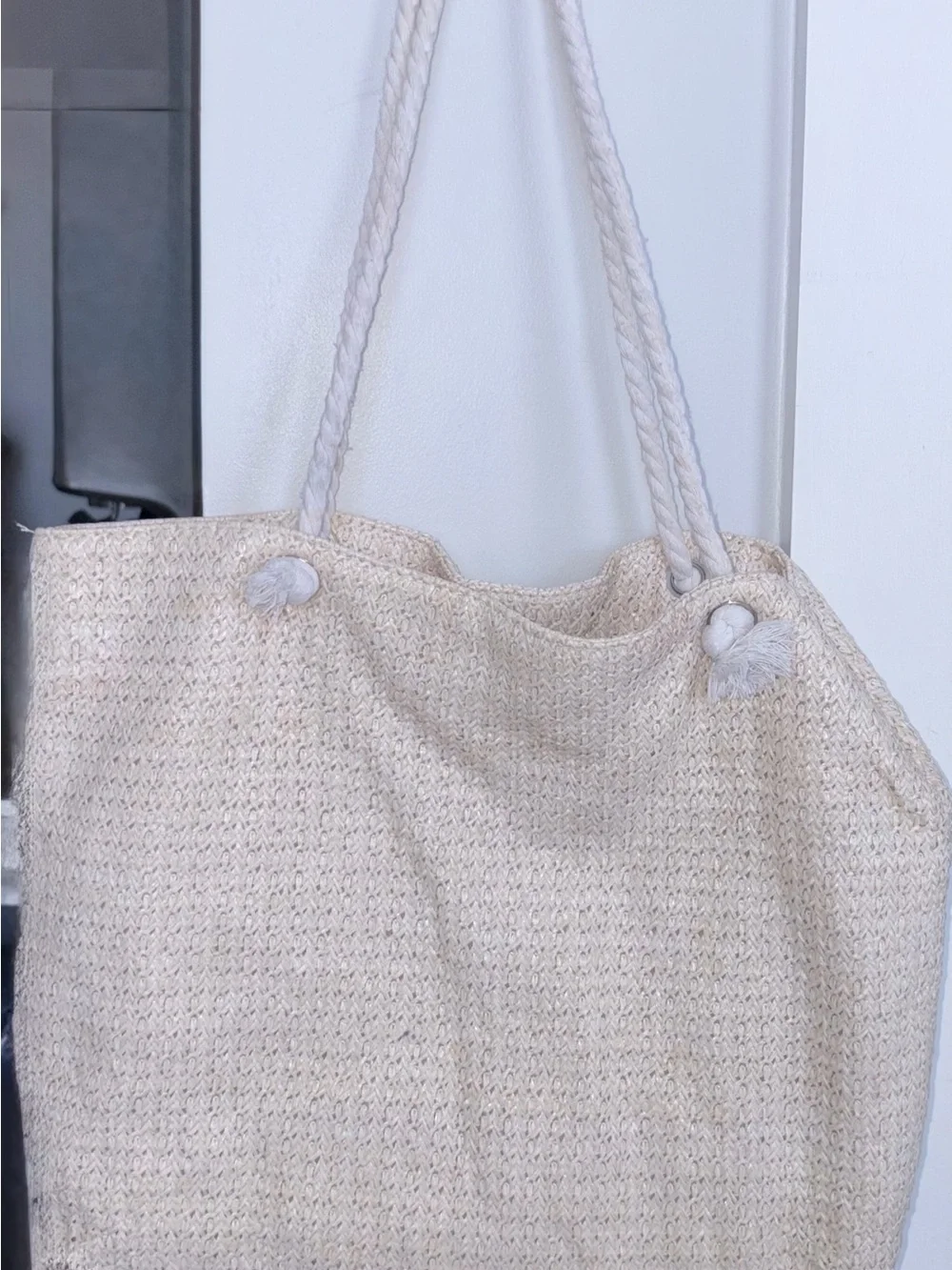 Neutral Woven Tote Bag with Rope Handles